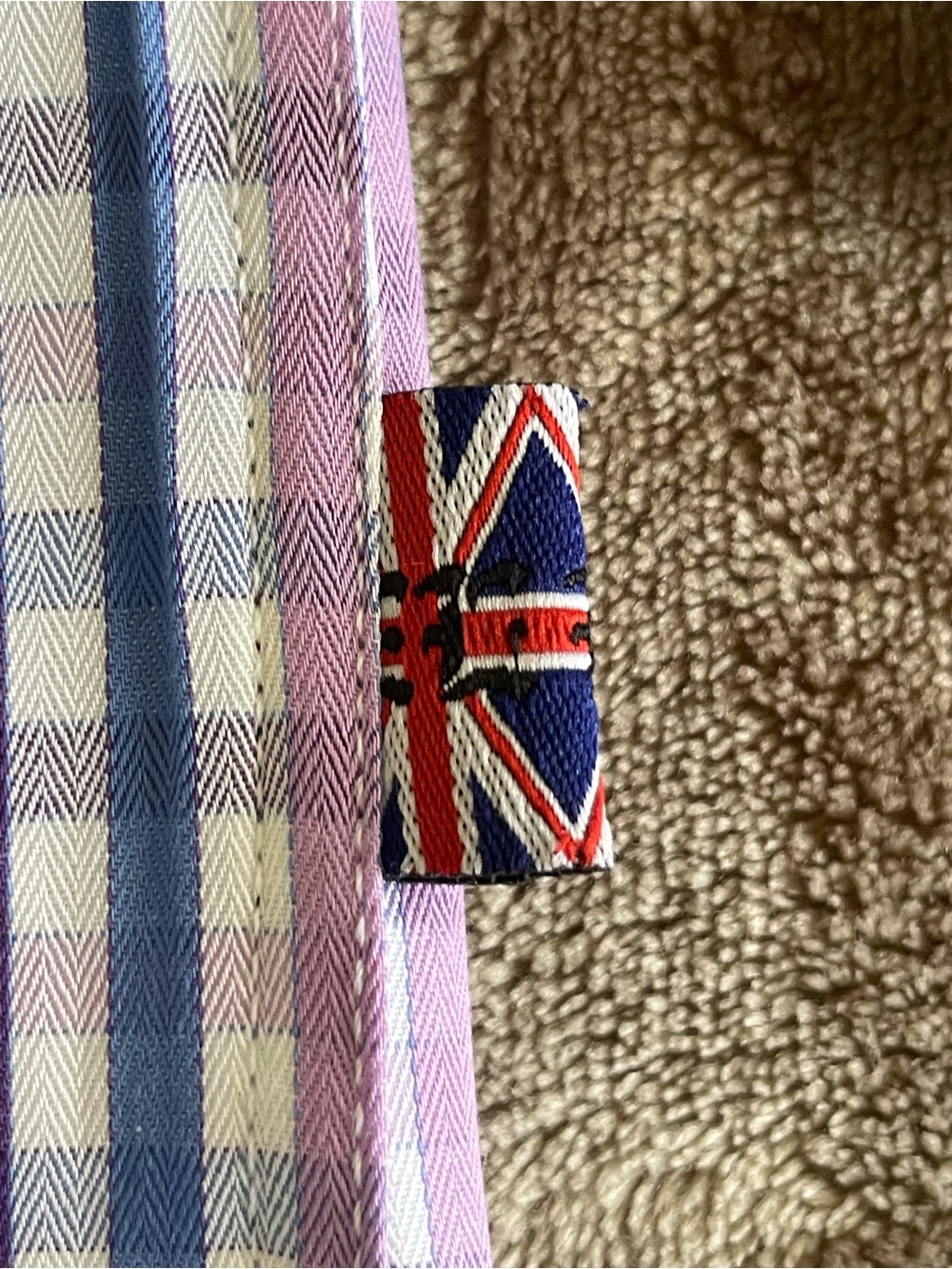 English Laundry Herringbone Plaid Dress Shirt Purple Lavender Blue Size 15 32/33 - Picture 8 of 8